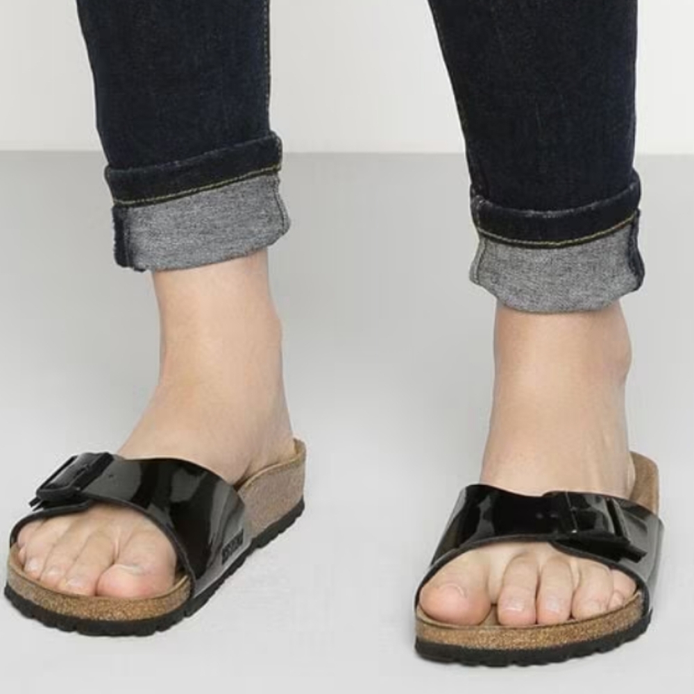Birkenstock Madrid Birko-Flor Black Sandals Patent Leather Size 41